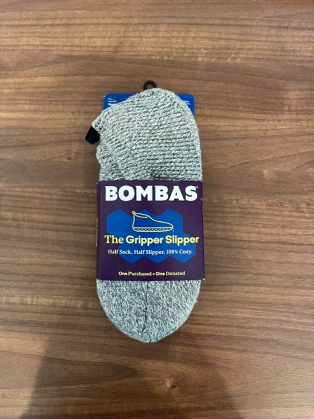 Bombas Gripper Slipper Large Gray Wool Blend Knit